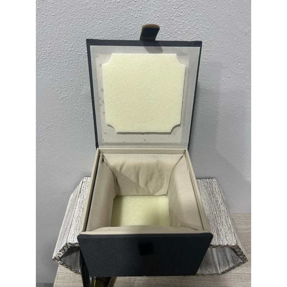 Navy Blue Fabric Padded Storage Box Faux Leather Strap Closure Protective Case